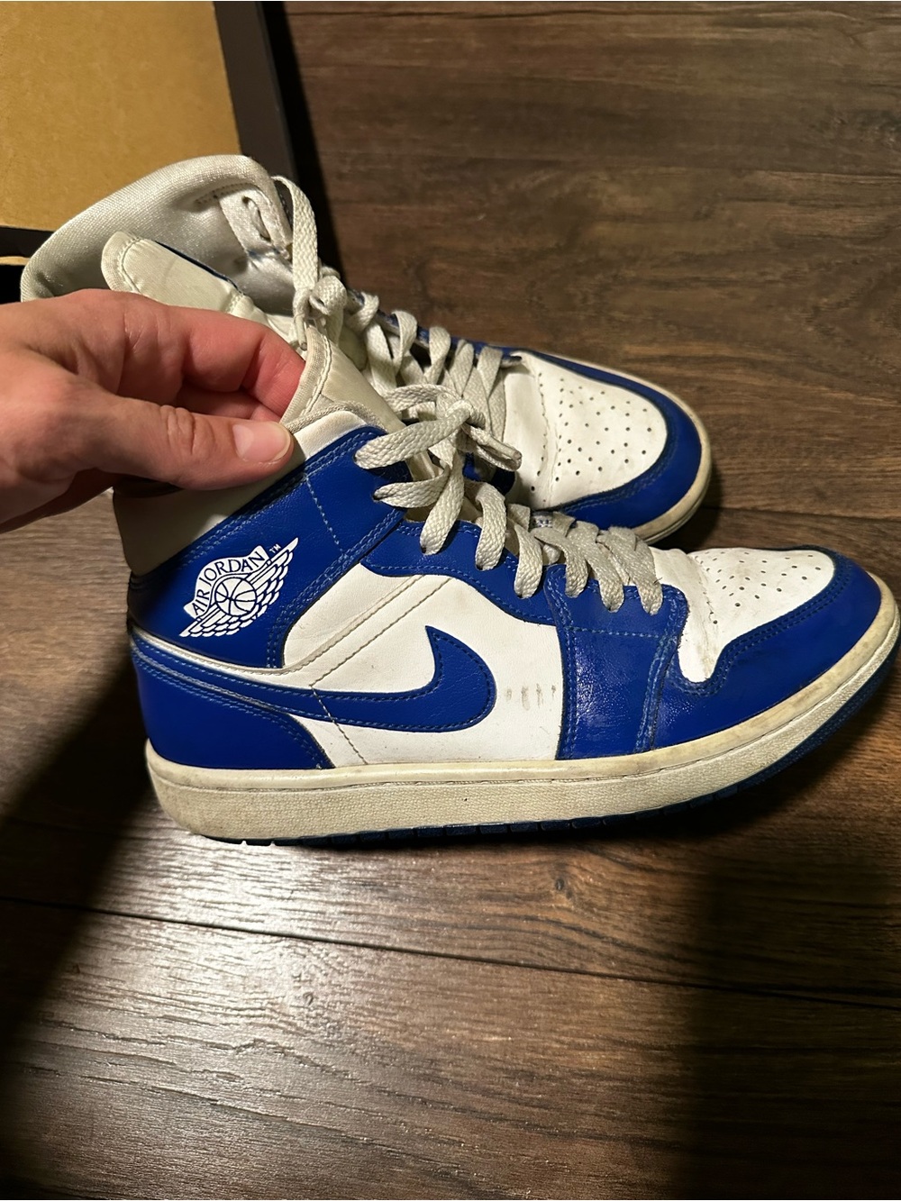 Jordan Retro High-Top Sneakers in White & Blue